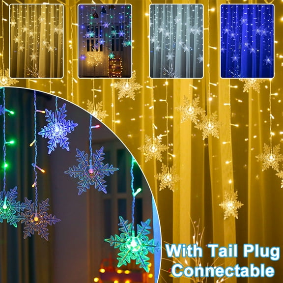 Rosnek Christmas LED Snowflake Fairy String Curtain Window Lights 8 Modes Flashing Memory Functions Indoor Outdoor Fairy Lights Xmas Party Decoration