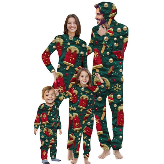 Odeerbi Christmas Onesie Pajamas for Family Holiday Sleep Jumpsuit Long Sleeve Family Christmas Pajamas Matching Sets Dad Fashion Printed Hooded Jumpsuit Sleepwear PJs Set Green