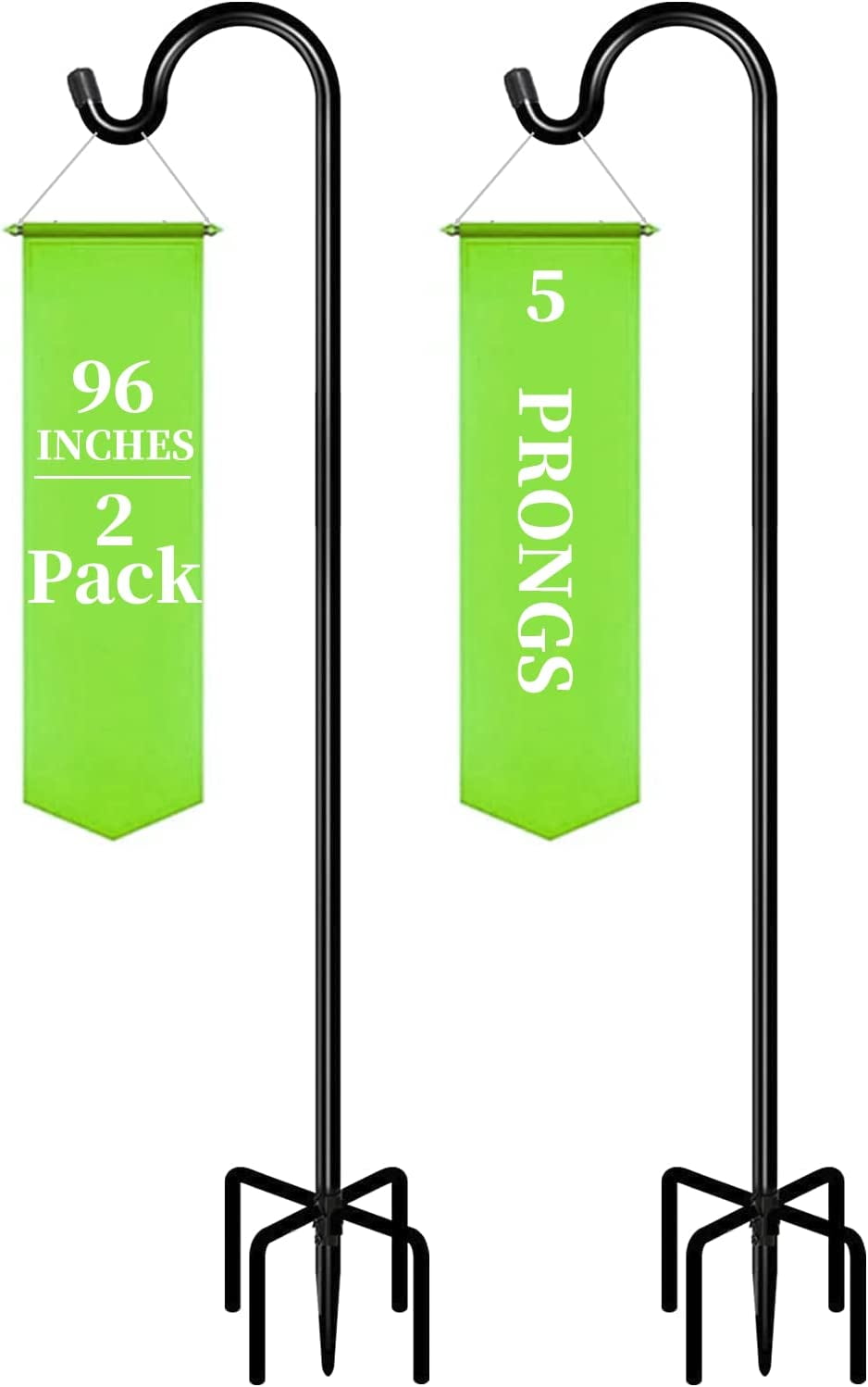 CINSOYEE Shepherd Hook with Dual Hook，96 Inches 3/5 Thickness Adjustable Hanging Stake for Birder Feeder Solar Light Plant Hanger Wedding Décor 96 Inches 2 Pack 