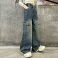 thumbnail image 6 of Kids Girls' Fashion Jeans Elastic High Waist Wide Leg Denim Pants Teen Girl Clothes Cute Clothes, 6 of 7