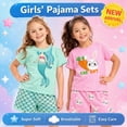 thumbnail image 3 of Rimyaw Toddler Girls Pajama Sets, 2-Pack Cotton Blend Sleepwear, Mermaid and Bunny Short Sleeve Tees with Matching Shorts, 4-Piece Summer PJs, Sizes 2T, 3 of 6