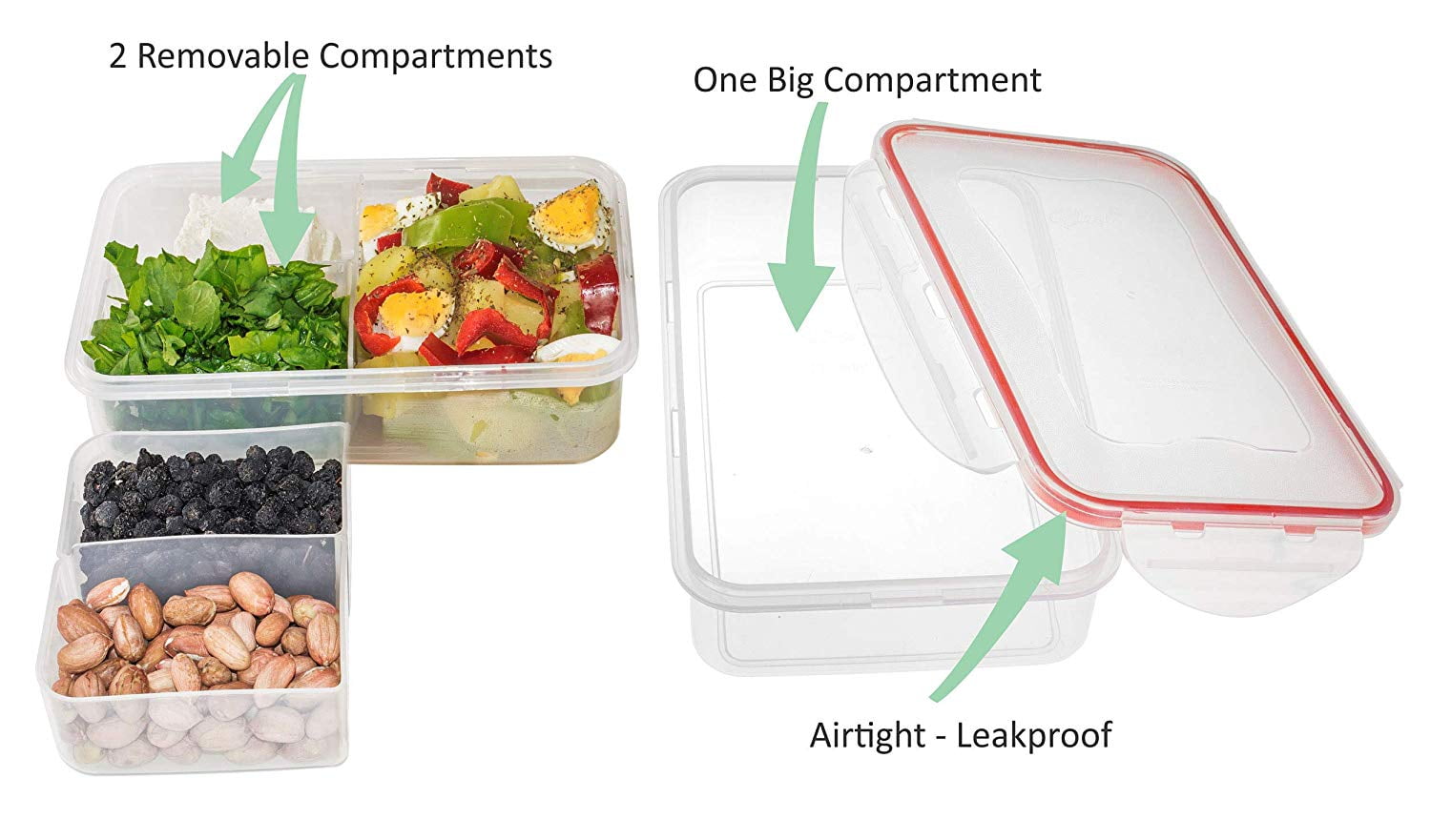  Bento Lunch Box 2pcs set 40,5 oz- Meal Prep Containers  Microwavable - BPA Free - External Leak Proof - Portion Control Food  Organizer Boxes Dishwasher Compatible Snap Locking Lid: Home & Kitchen