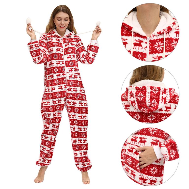 Moose Drop Seat Christmas Fleece Pajamas Union Suit Adult Womens