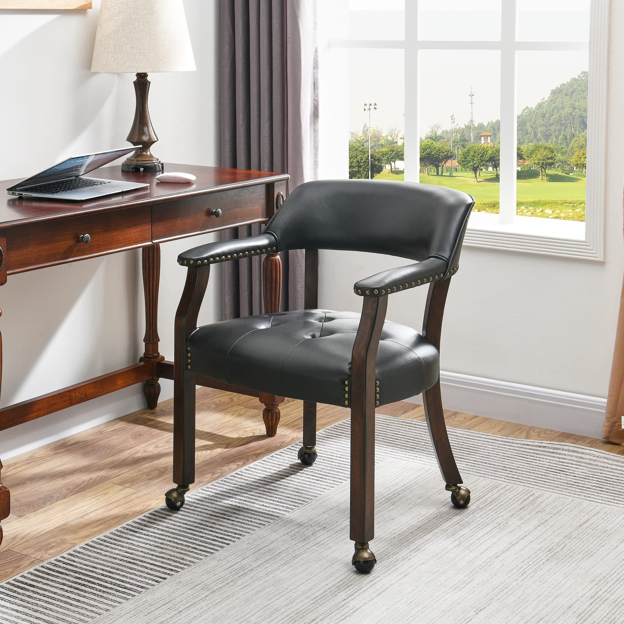 JESONVID Dining Chair with Casters, Captain's Chairs with Rollers Dinette Sets Poker Chairs with Wheels Kitchen Table Rolling Chairs High Back Chair On Caster(Light Wheat 318LT)