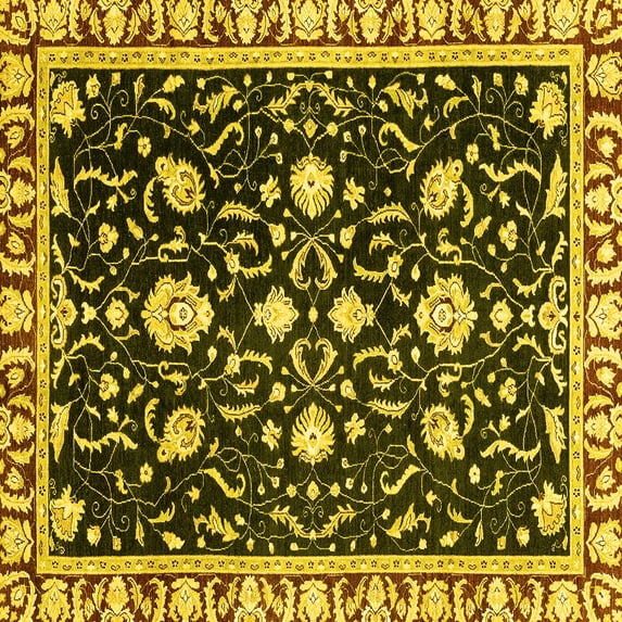 Ahgly Company Indoor Square Oriental Yellow Traditional Area Rugs, 7' Square