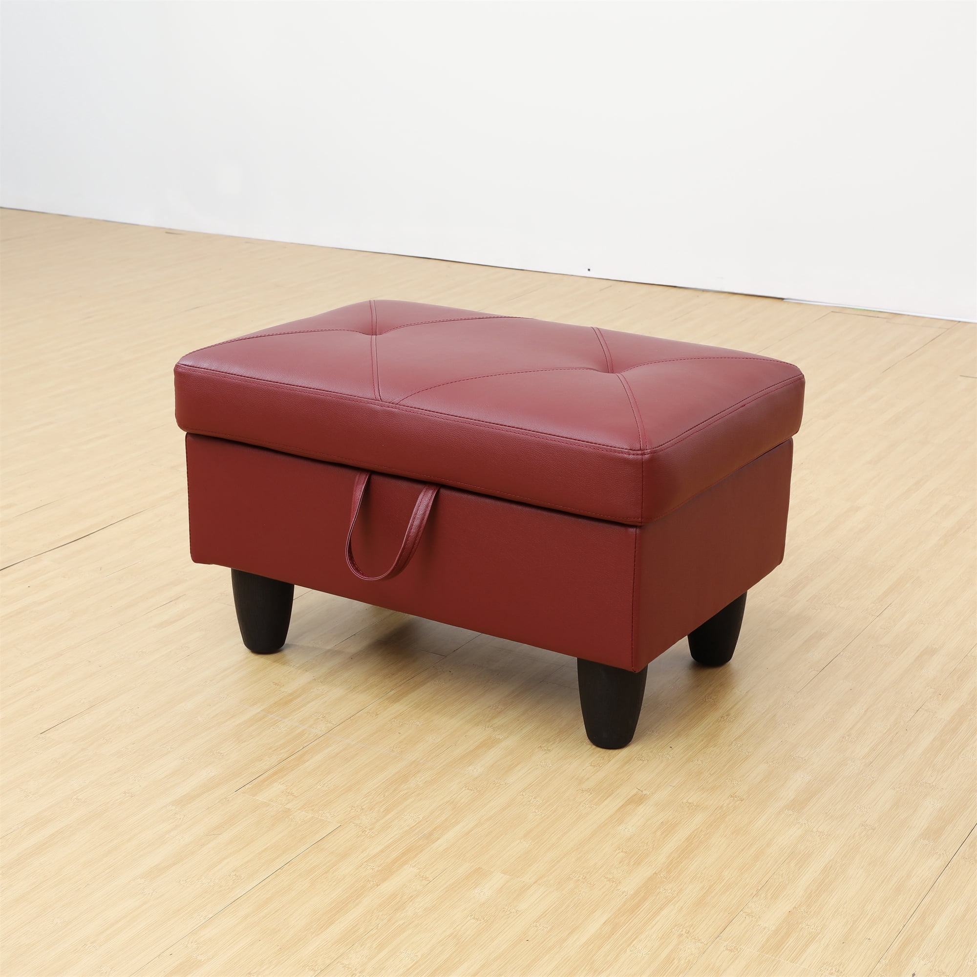 Aukfa 29" Storage Ottoman Bench for Sectional Sofa for Home Office, Lift Top , Leather, Red