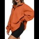 thumbnail image 2 of Sudadera de Entrenamiento de con Media Cremallera para Mujer, de Gran Tamaño, de Larga, Color Liso, con Hombros Caídos. Naranja Rojo S, 2 of 5