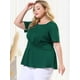 thumbnail image 2 of Women Plus Size Short Sleeves Twisted Knot Front Peplum Top Dark Green 3X, 2 of 6