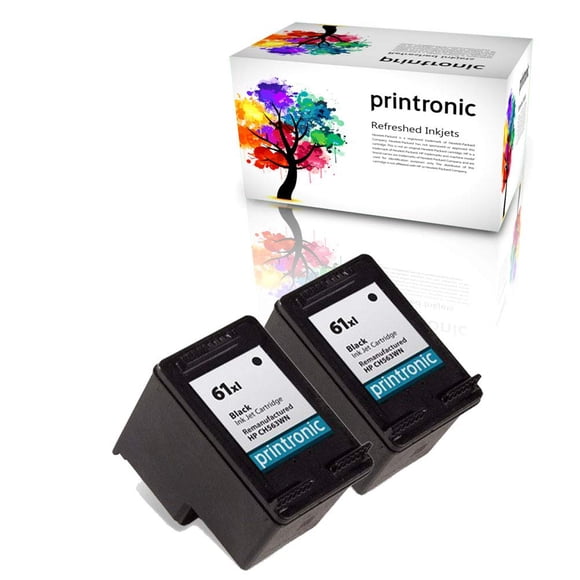 Printronic 2 Pack Remanufactured HP 61XL Ink Cartridge for HP Envy 4500 5530 Deskjet 2540 1510 2050 3050 OfficeJet 4630 Printers (2 Black)
