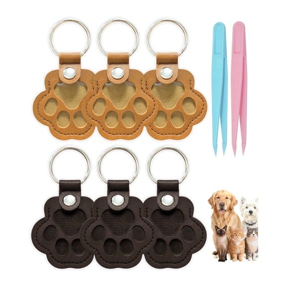 6 Pcs Paw Dog Hair Keychain - Premium Leather Pet Fur Keepsake, Waterproof Memory Charm for Dog/Cat Lovers, Bag & Key Accessory(3Brown 3Dark Brown)
