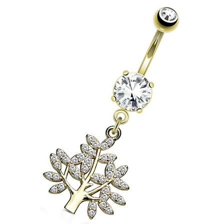 Body Accentz Belly Button Ring Navel Life Tree 316L Surgical Steel 14g