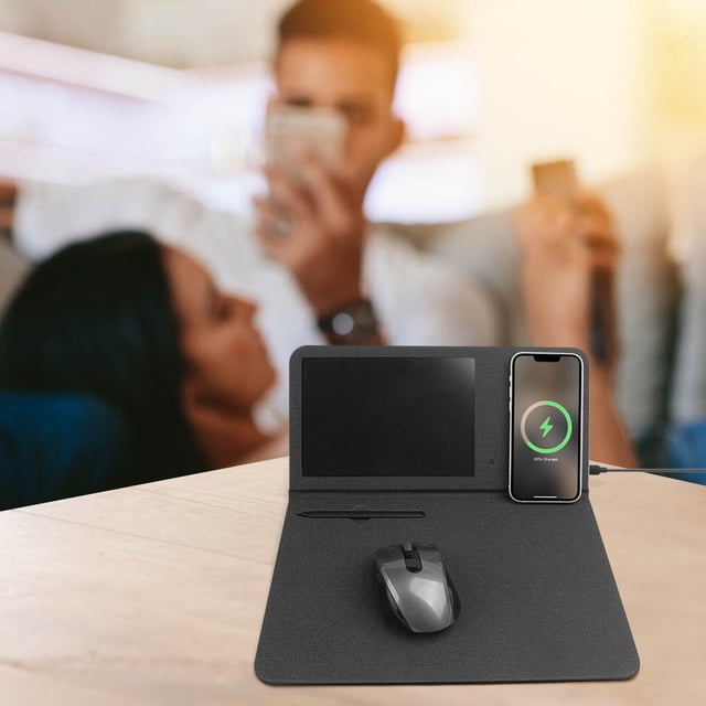 Wireless Charging Mouse Pad Multifunctional Leather Mouse Pad With Electronic LCD Writing Tablet Cell Phone Stand 15W Wireless Charger
