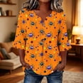 thumbnail image 5 of Hvogkswy Halloween Shirts for Women Button Print 3/4 Sleeve Henley Shirts Loose Comfy Holiday Party Casual Shirt, Gifts for Women, 5 of 7