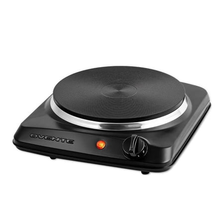 OVENTE Electric Countertop Single Burner, 1000W Cooktop with 7.25 Inch Cast Iron Hot Plate, 5 Level Temperature Control, Compact Cooking Stove and Easy to Clean Stainless Steel Base, Black BGS101B