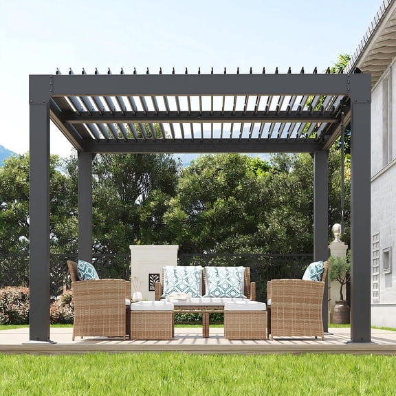 CazToi 10x10 FT Louvered Pergola with Adjustable Roof Heavy Duty Aluminum Hardtop Gazebo with Drainage
