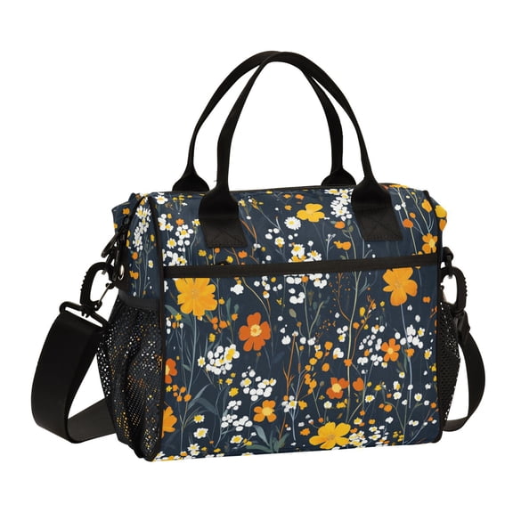Ckdifva Dark Filed Flowers Cooler Bag Cooler Cooling Tote Lunch Bag Lunch Box Front Pocket with Shoulder Strap