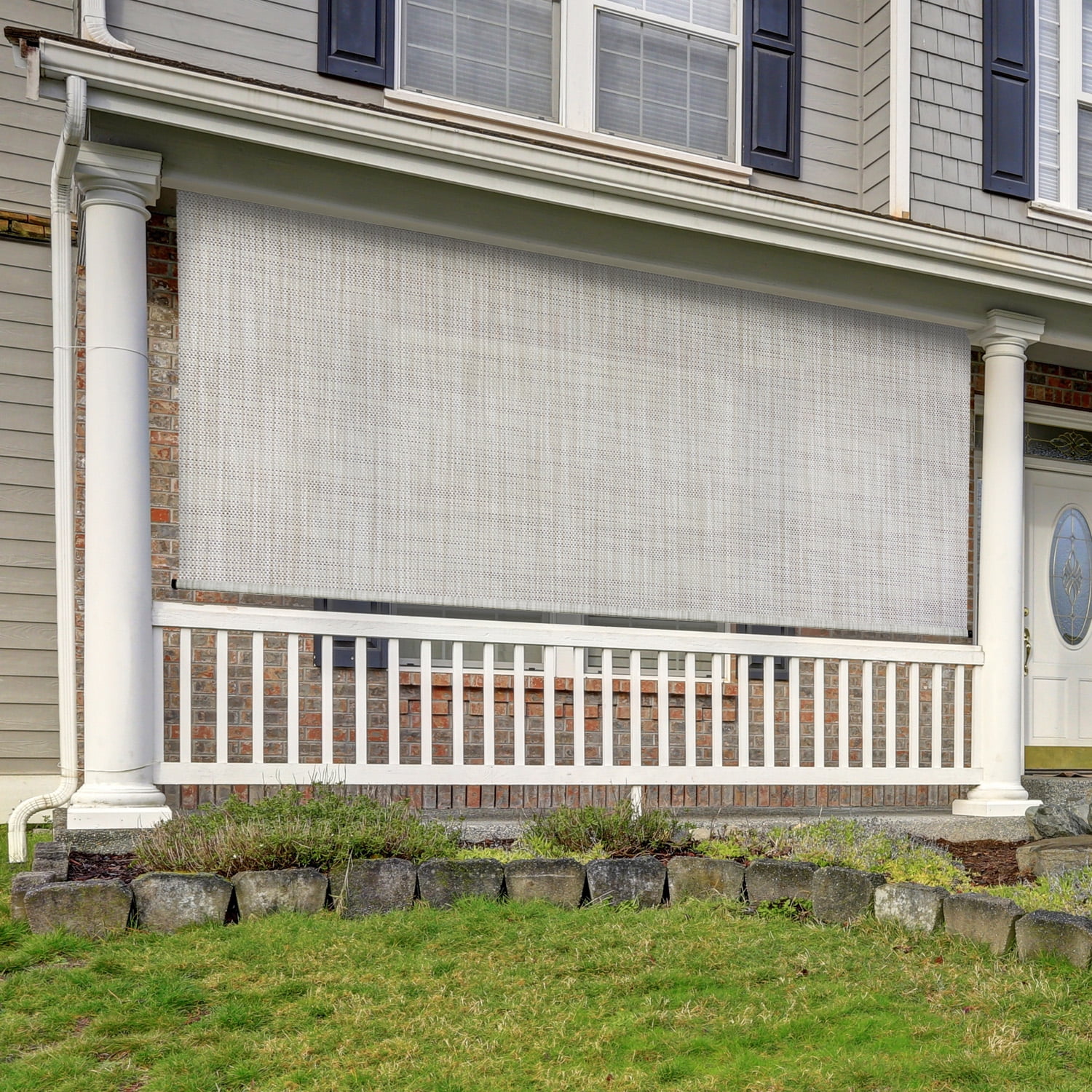Keystone Fabrics PVC Outdoor Patio Sun Shade with Valance 10ft Wide (Gray/Beige)
