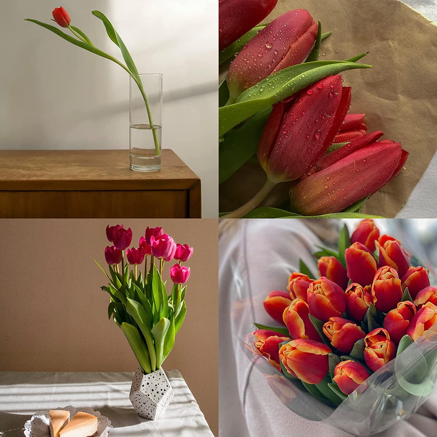 30Pcs Artificial Red Tulip Flowers Faux Tulip Stems PU Real Touch Tulips 13.7" for Spring Easter Vase Wedding Bouquets Floral Arrangements Wreath Table Centerpiece Indoor Outdoor Decoration