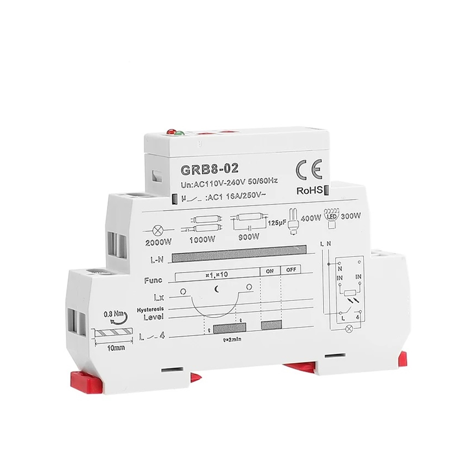 EJYWPSWD GRB8-01/02 Din Rail Twilight Switch Photoelectric Timer Light Sensor Relay AC110V-240V Auto on off
