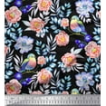 thumbnail image 1 of Soimoi Orange Cotton Cambric Fabric American Robin,Leaves & Flower Print Sewing Fabric BTY 56 Inch Wide, 1 of 1