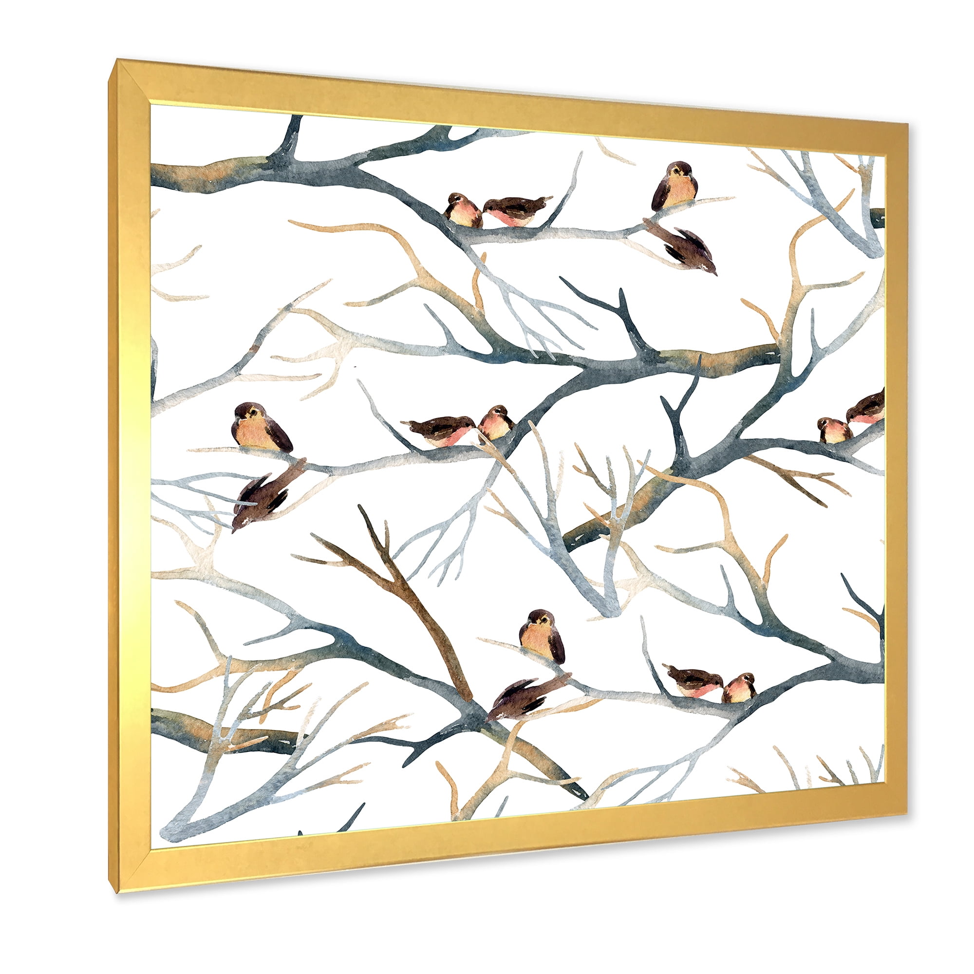 Designart 'Little Birds Sitting On The Tree Branches I' Traditional Framed Art Print