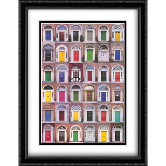 Doors of Dublin 2x Matted 25x38 Large Black Ornate Framed Art Print