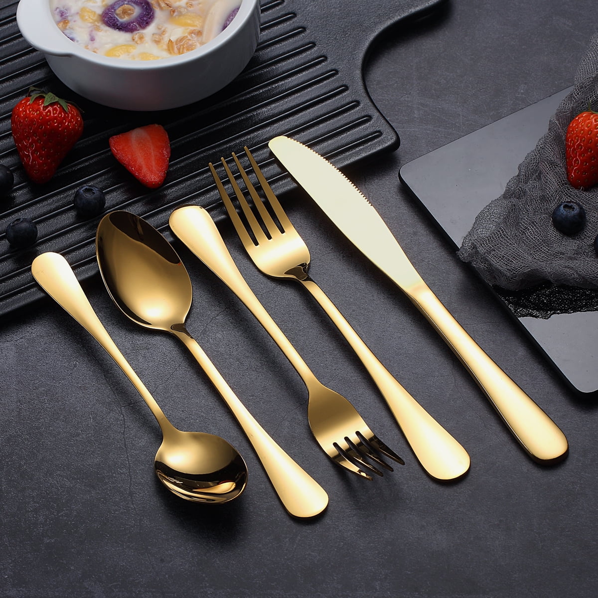 ReaNea 20 Piece Black Silverware Set Stainless Steel Titanium Black Plating Flatware  Set,Spoons and Forks Cutlery Set Service for 4 