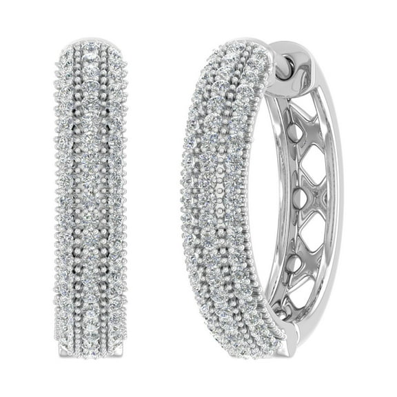 1/2 Carat Diamond Hoop Earrings in 14K White Gold (I1-I2 Clarity)