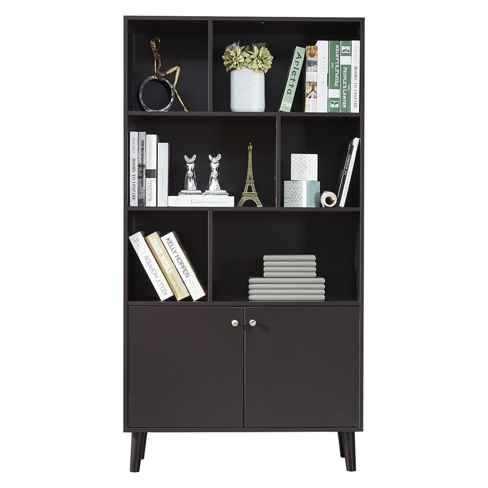 Modern Library Bookcase with Door 3 Tiers Bookshelf with 2