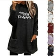thumbnail image 1 of EQWLJWE Chandails Molletonnés à Col Rond pour Femmes, Longs, en Faux Sherpa, Chandail Molletonné à Enfiler, Robe Chandail à Manches Longues en Molleton Duveteux avec Poches, Manteau d'Hiver Chaud, Chandail à Imprimé « Merry Noël », 1 of 3