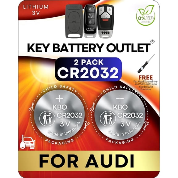 Key Fob Batteries for Audi (2-Pack) CR2032 - A3 A4 A5 A6 A7 A8 Q3 Q4 Q5 Q6 Q7 Q8 R8 RS RS3 RS4 RS5 RS6 RS7 S3 S4 S5 S6 S7 S8 SQ5 SQ7 SQ8 TT Allroad Sportback Quattro - Remote - Check Fitment Guide