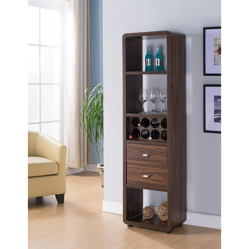 FC Design Tall Wine with 2 Drawers, 3 Open Shelves, and EightBottle Wine Rack in Dark
