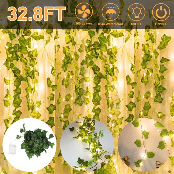 Artificial Ivy Garland Fake Green Leaf String Lights, 32.8ft Vine