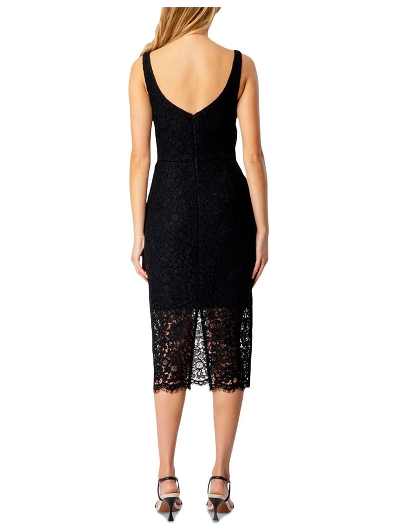 BARDOT Womens Black Zippered Fringed Lined Sheer Slitted Sleeveless  Sweetheart Neckline Midi Cocktail Sheath Dress 4 - Walmart.com
