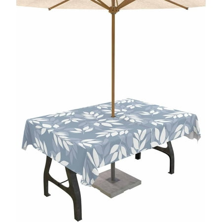 

Outdoor Tablecloth with Umbrella Hole and Zipper 60 x 120 Inch Spring Pastoral Leaves Light Blue Table Cover for Rectangular Tables Waterproof Tabletop Collection for Patio Garden Picnic Camping