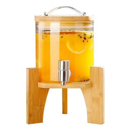 

Glass Beverage Dispenser with Stainless Steel/ABS Spigot on Wooden Stand and - Mason Drink Dispenser For Parties Sun Tea Iced Tea Water or Kombucha