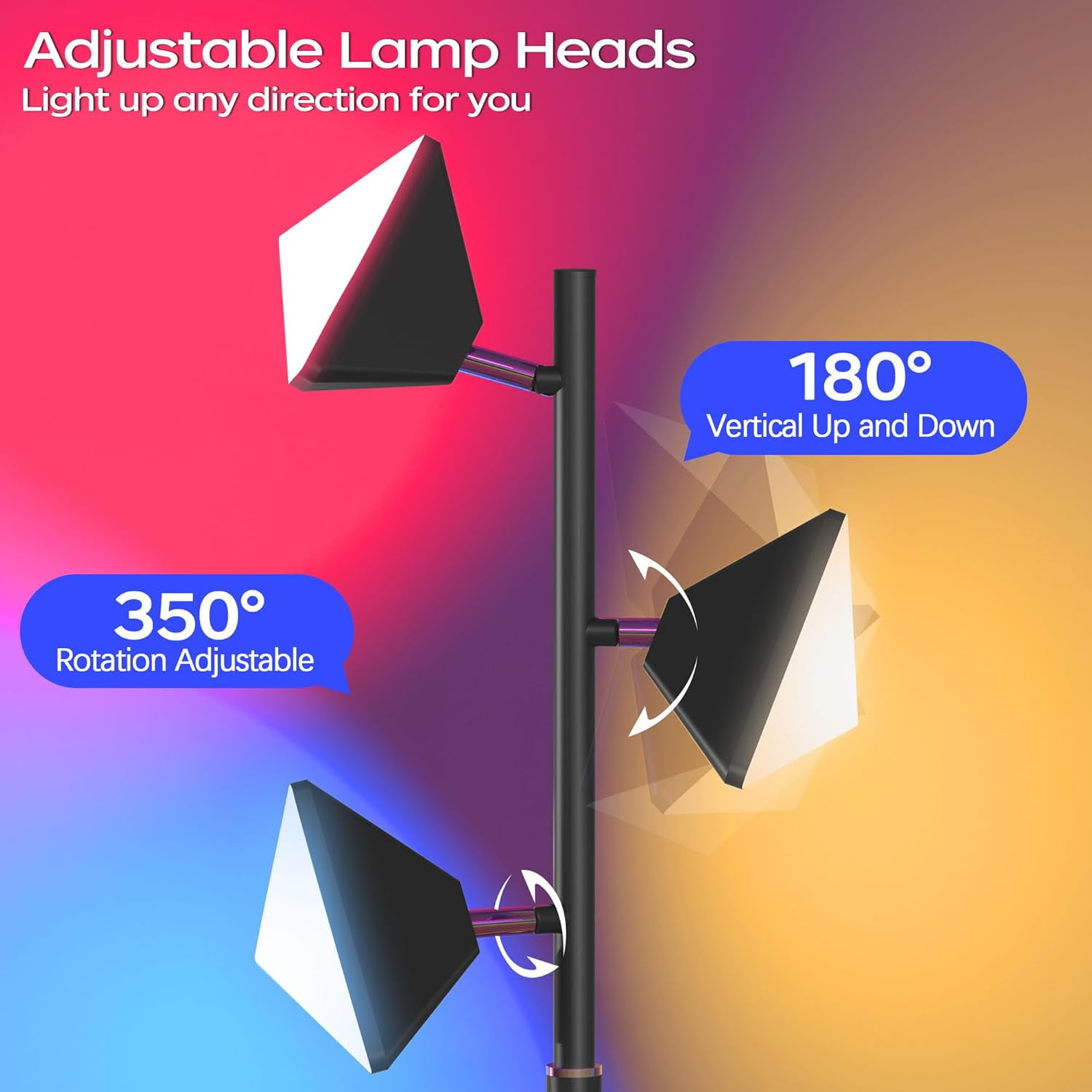 RGB Floor Lamp for Living Room, 36W LED Standing Lamp with 3 Lights, Dimmable Smart Lamp with Remote & Touch Control, Colors Changing& DIY Mode, Modern Tree Tall Lamp