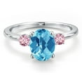 thumbnail image 3 of Gem Stone King 14K White Gold Swiss Blue Topaz and Pink Lab Grown Diamond Engagement Ring for Women | 2.51 Cttw | Oval Checkerboard 9X7MM | Gemstone November Birthstone | Size 7, 3 of 6