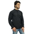 thumbnail image 6 of Atasi Men's Ethnic Short Kurta Black Mandarin Collar Cotton Tunic Shirt-XXX-Large, 6 of 7