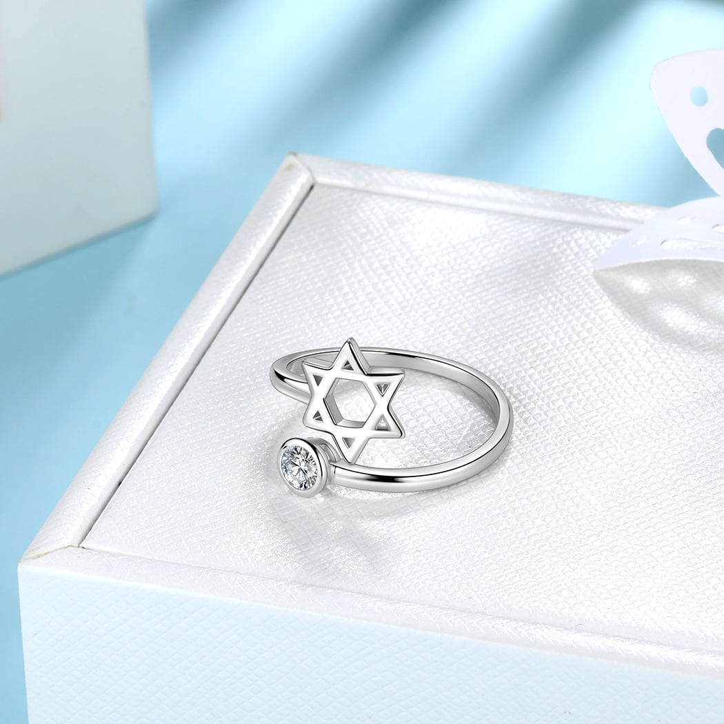 925 Sterling Silver Star of David Ring CZ Adjustable Women Men Magen David Star Judaic Jewelry Gifts