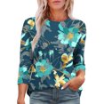 thumbnail image 2 of CYMMPU Fall Fashion Shirts 3/4 Sleeve Round Neck Blouses for Women Dressy Casual Loose Fit Floral Pattern Spring Tops T-Shirts Lightweight Basic T-Shirts XXXL, 2 of 5