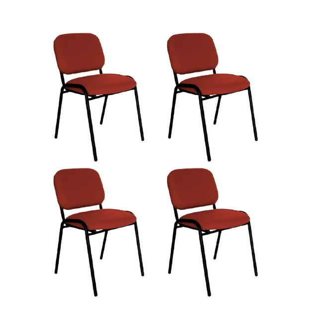 Offiho, Set de 4 Sillas de Visita para Oficina, Salas de Espera, Consultorio, con Tapiz de Tela en Color Vino