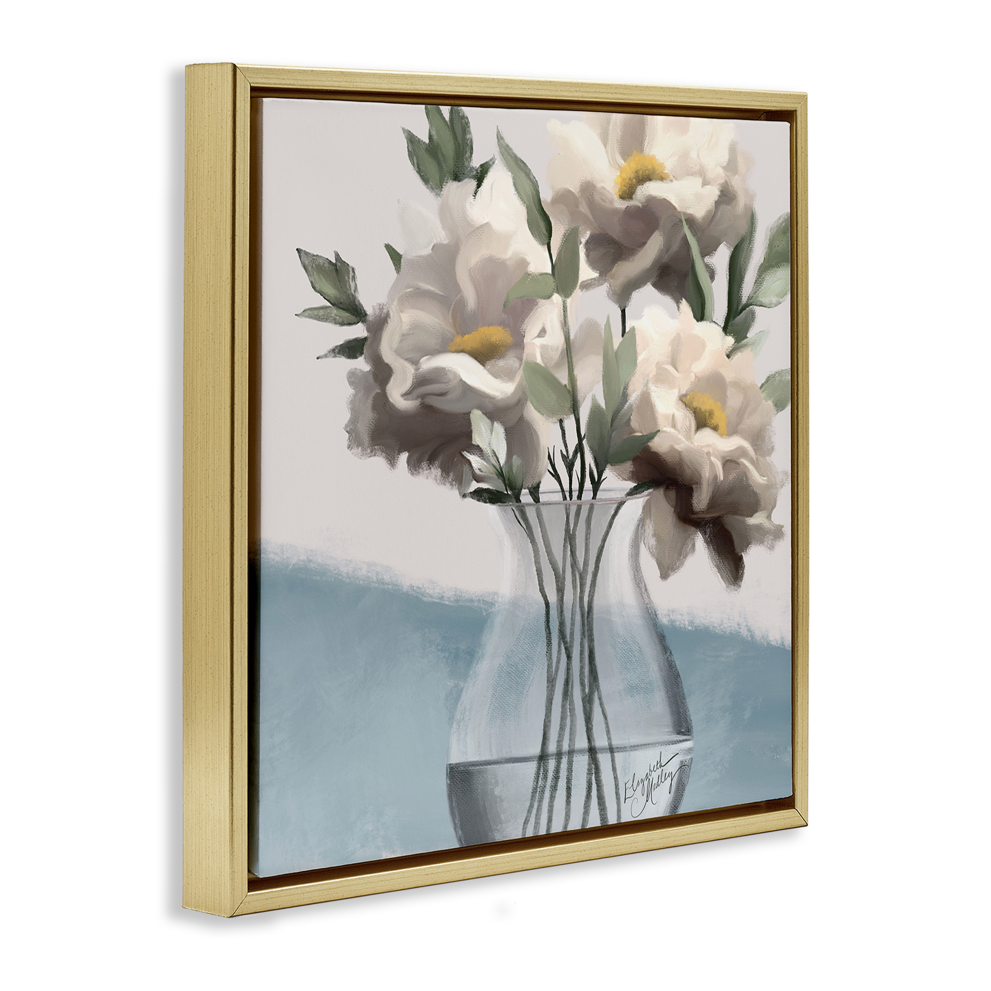 Stupell Industries Sweet Vase Bouquet Plants & Flowers Painting Gold Floater Framed Canvas Art Print Wall Art, 25 x 25