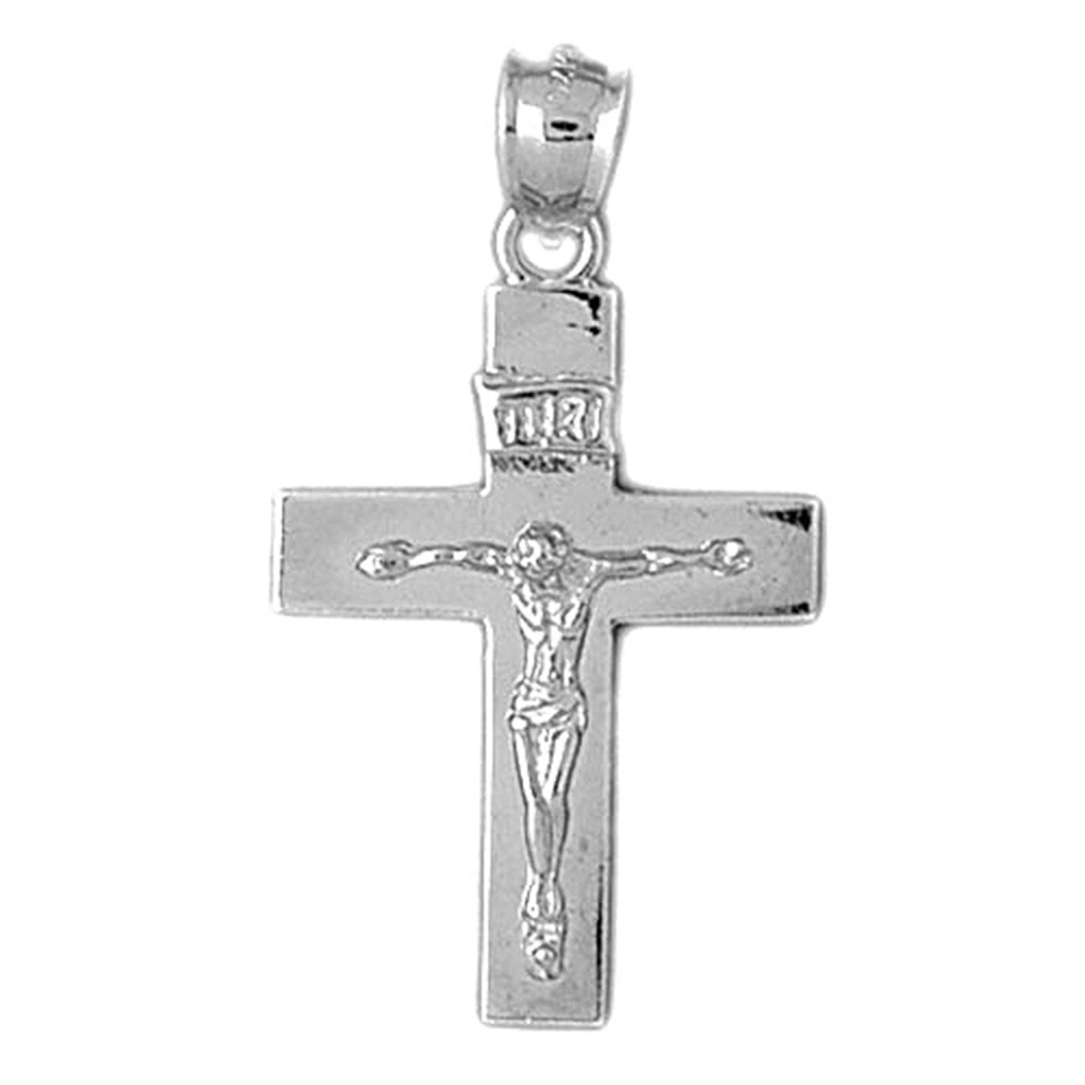 14K White Gold INRI Crucifix Pendant - 36 mm - Walmart.com