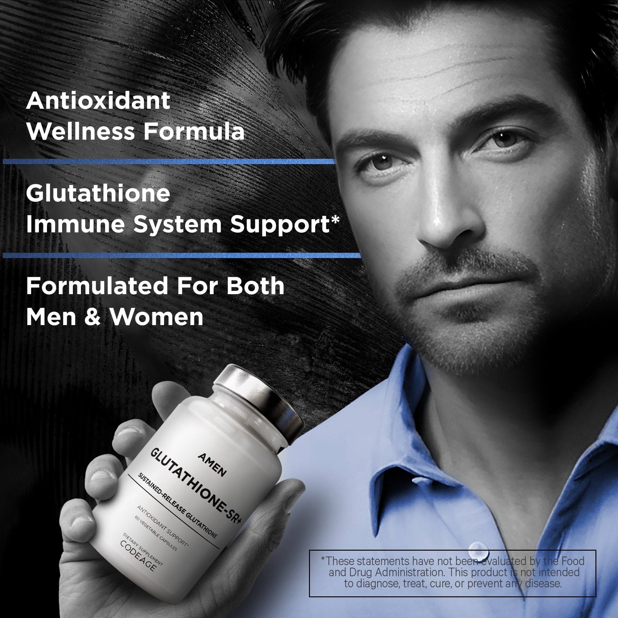 Amen Glutathione-SR+ Advanced Sustained-Release Supplement - 2-Month Supply - Reduced L-Glutathione - Galactomannans Fenugreek Seed - Time-Reduced Matrix - Non-GMO - 60 Capsules