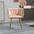 thumbnail image 4 of Velvet Dining Chairs, Mid-Century Living Room Chair with Metal Legs and Soft Padded, Woven Back Dining Chairs, Upholstered Accent Leisure Side Chair(Pink,Set of 2), 4 of 9