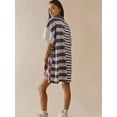 thumbnail image 4 of Women Contrast Striped Babydoll Y2k Summer Patchwork T- Shirt Dress Vintage V Neck Short Sleeve Dress Lilac  M, 4 of 5