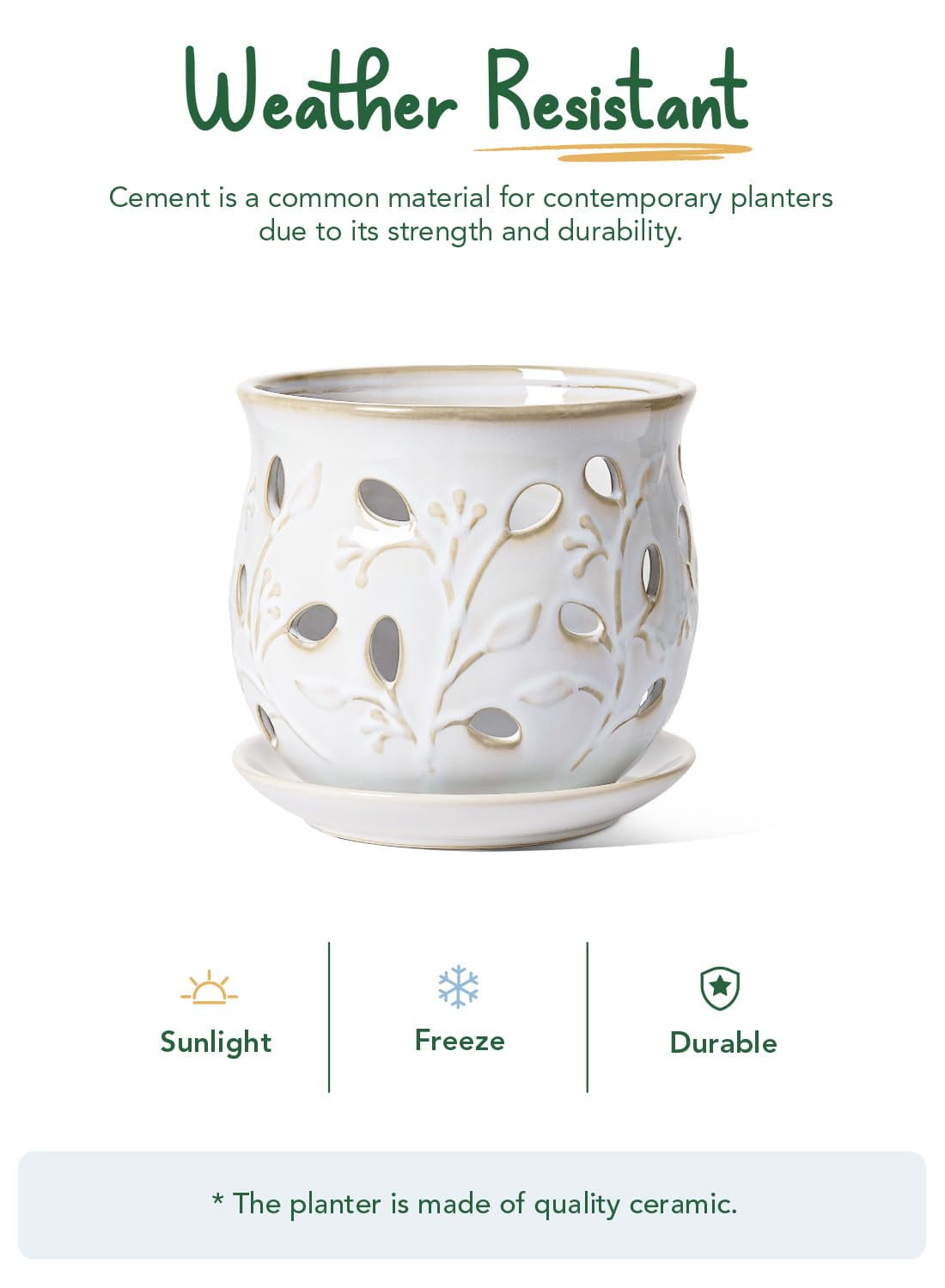 LE TAUCI Ceramic Orchid Pot,6.5" Ceramic Plant Pot with Holes and Saucer,Indoor Flower Pot for Orchid Repotting & Growing,Arctic White (Plant not included)