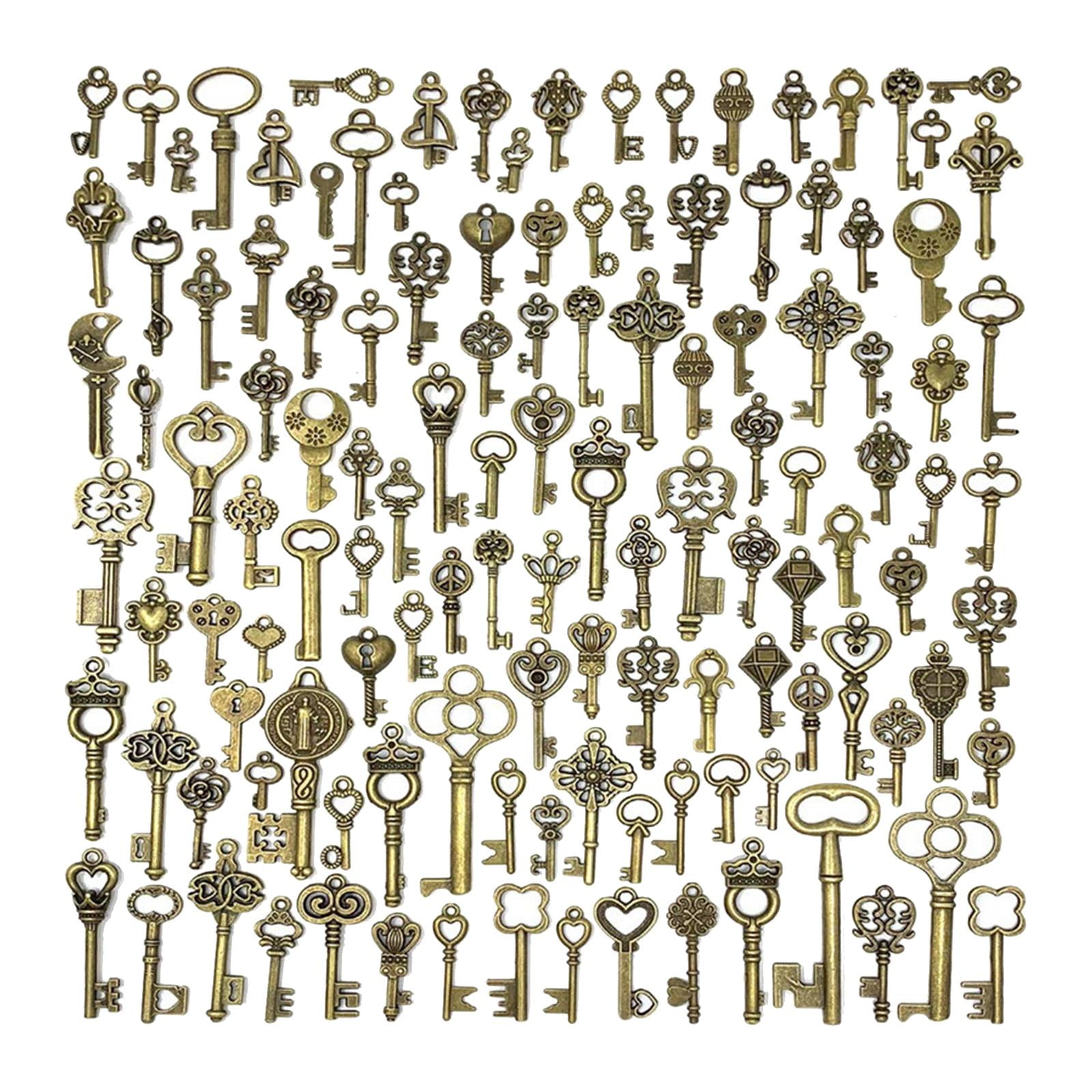 125 Pieces Vintage Style Skeleton Key Set Charms Bronze Zinc Alloy