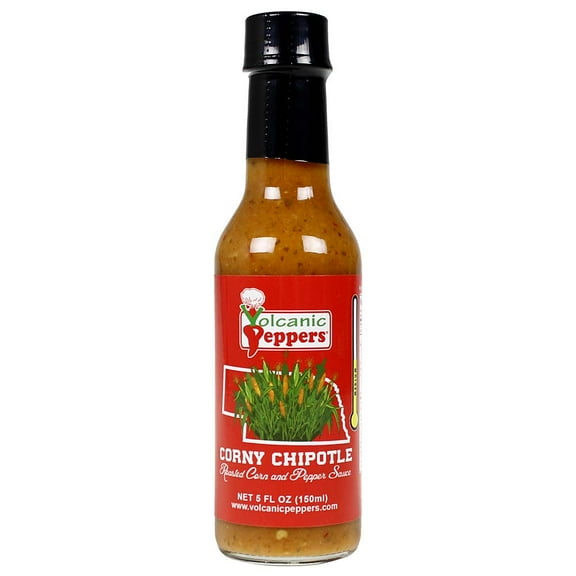Volcanic Peppers Corny Chipotle Hot Sauce 5 Oz Bottle Roasted Corn Lime VPCORN